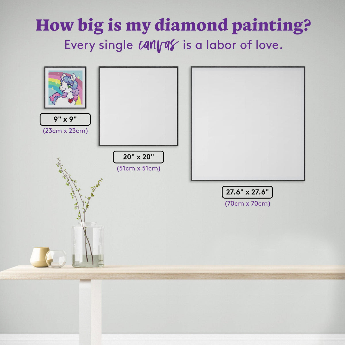 Diamond Painting Unicorn Rainbow  - Holiday Market 9" x 9" (23cm x 23cm) / Round With 24 Colors Including 2 ABs / 6,724