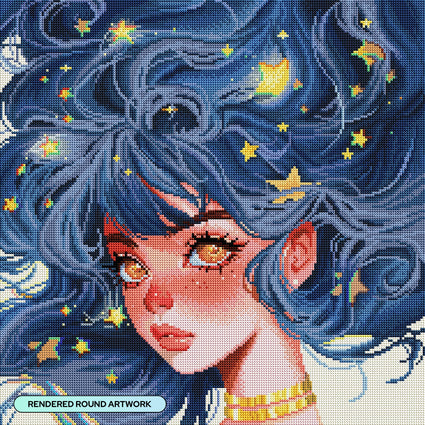 Diamond Painting Universe Girl 20" x 20" (50.6cm x 50.6cm) / Round with 49 Colors including 1 AB and 3 Fairy Dust Diamonds / 33,856