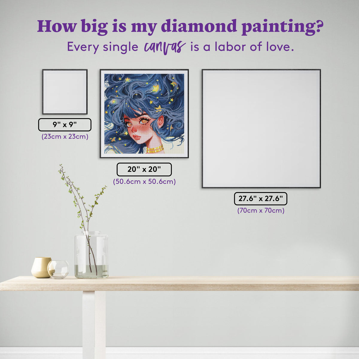 Diamond Painting Universe Girl 20" x 20" (50.6cm x 50.6cm) / Round with 49 Colors including 1 AB and 3 Fairy Dust Diamonds / 33,856