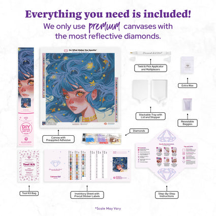 Diamond Painting Universe Girl 20" x 20" (50.6cm x 50.6cm) / Round with 49 Colors including 1 AB and 3 Fairy Dust Diamonds / 33,856