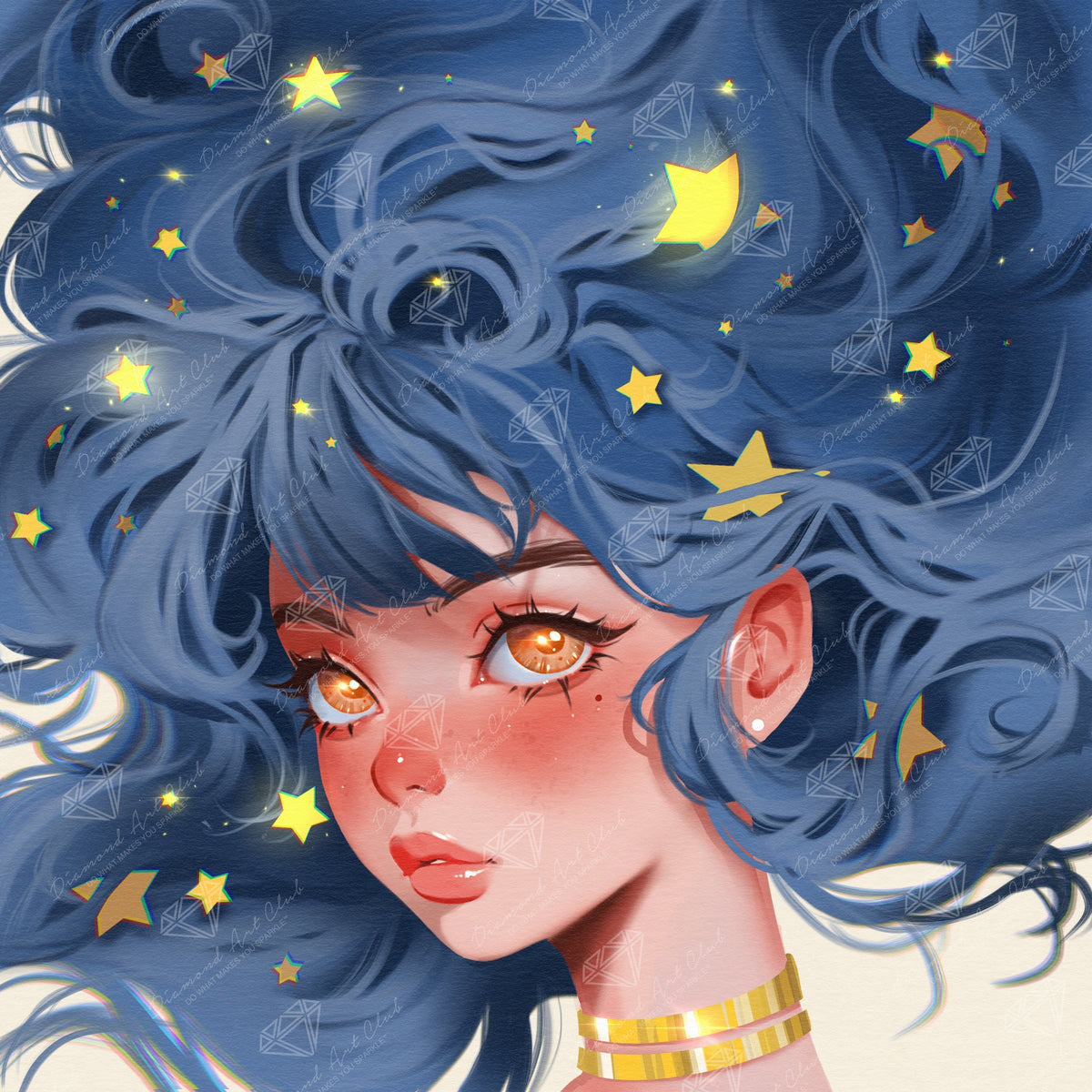 Diamond Painting Universe Girl 20" x 20" (50.6cm x 50.6cm) / Round with 49 Colors including 1 AB and 3 Fairy Dust Diamonds / 33,856