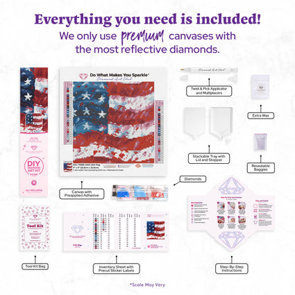 Diamond Painting USA Flag 9" x 9" (22.8cm x 22.8cm) / Round with 25 Colors including 3 ABs and 3 Fairy Dust Diamonds / 6,889