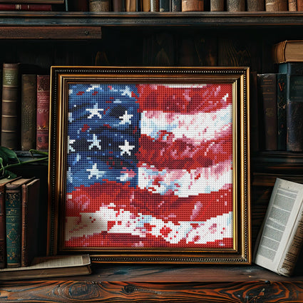 Diamond Painting USA Flag 9" x 9" (22.8cm x 22.8cm) / Round with 25 Colors including 3 ABs and 3 Fairy Dust Diamonds / 6,889