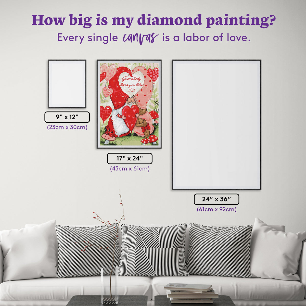 Diamond Painting Valentine Gnomes 17" x 24" (43cm x 61cm) / Square with 40 Colors including 4 ABs / 41,968