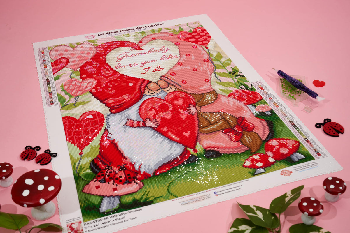 Diamond Painting Valentine Gnomes 17" x 24" (43cm x 61cm) / Square with 40 Colors including 4 ABs / 41,968
