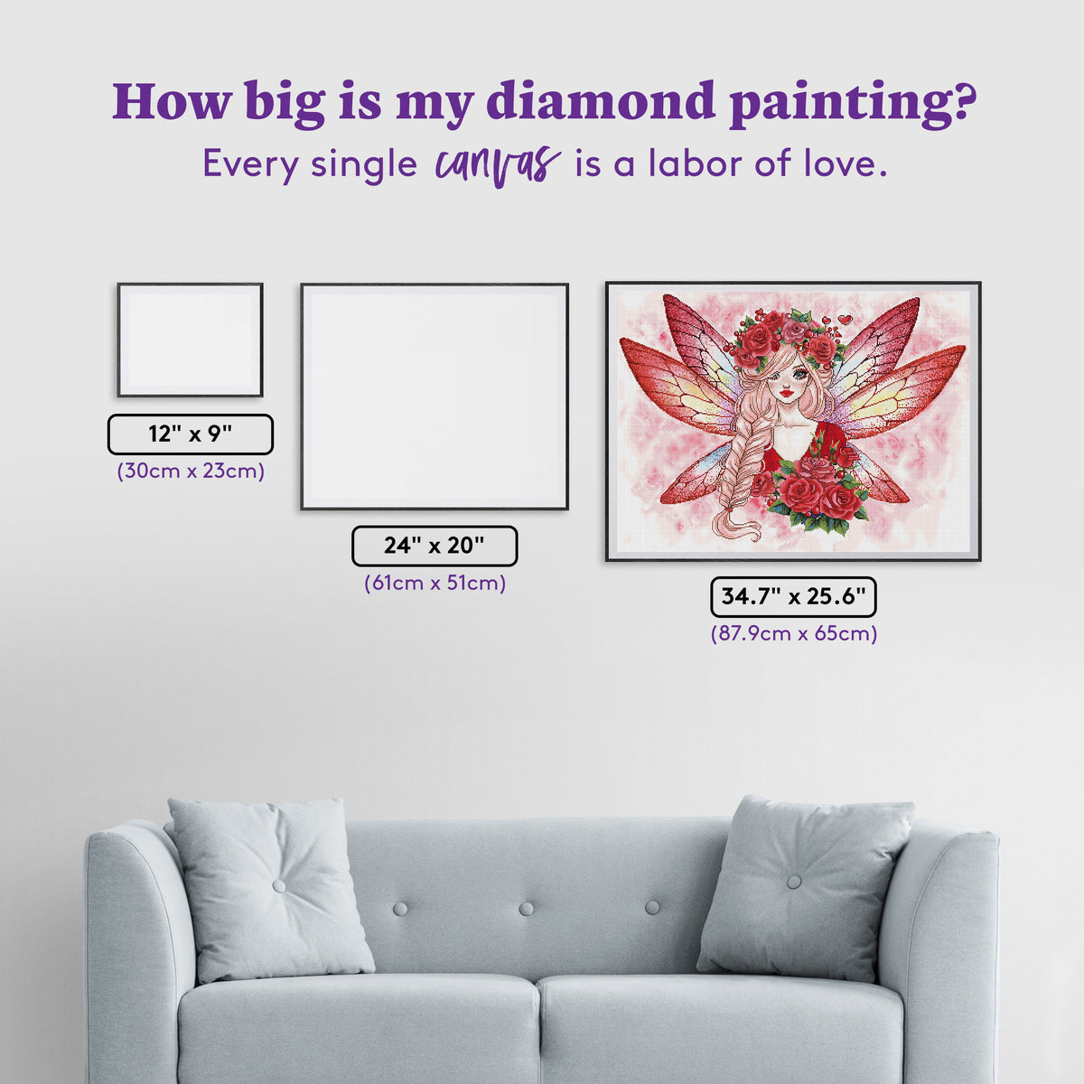 Diamond Painting Valentine's Fairy 34.7" x 25.6" (87.9cm x 65cm) / Square with 59 Colors including 2 ABs and 1 Frosted Diamond and 3 Fairy Dust Diamonds / 92,133