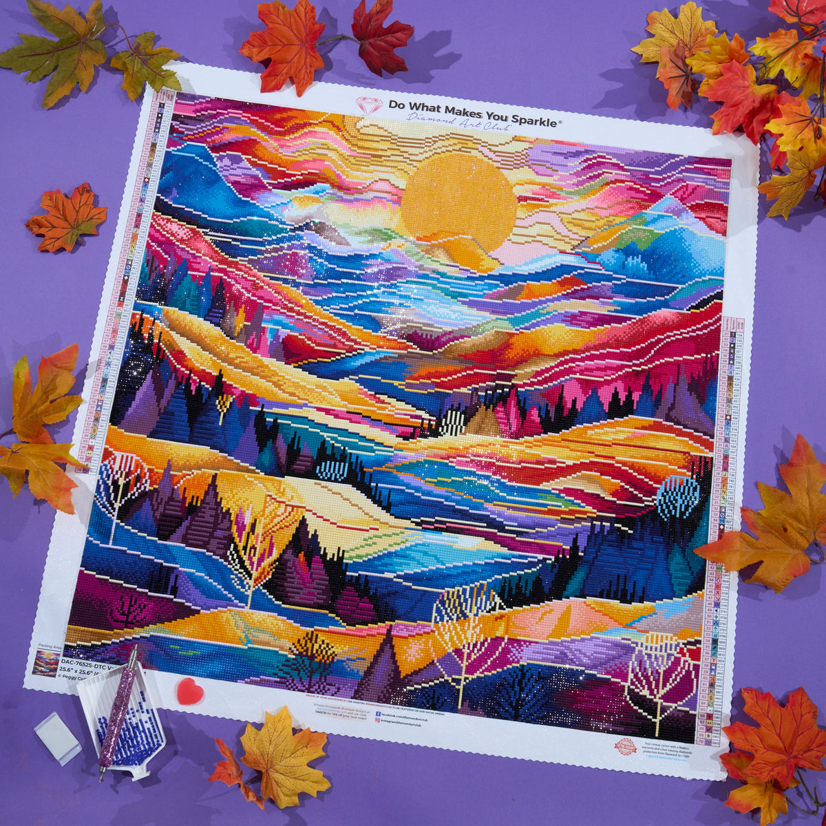 Diamond Painting Valley Sunset 25.6" x 25.6" (65cm x 65cm) / Square with 70 Colors including 3 ABs and 1 Iridescent Diamond and 4 Fairy Dust Diamonds / 68,121