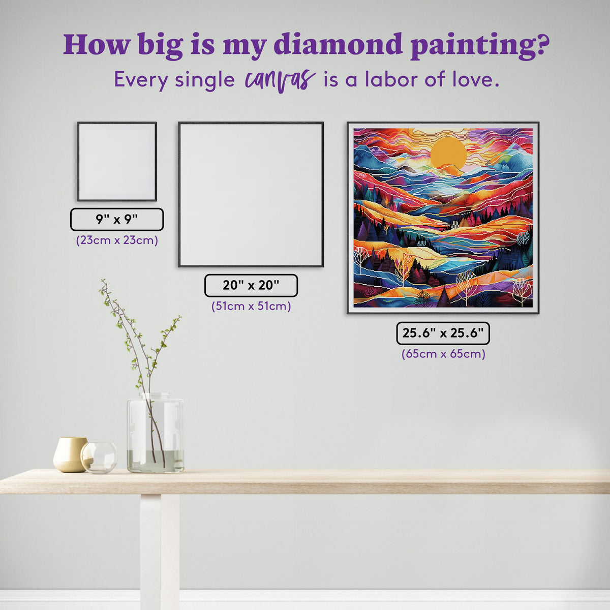 Diamond Painting Valley Sunset 25.6" x 25.6" (65cm x 65cm) / Square with 70 Colors including 3 ABs and 1 Iridescent Diamond and 4 Fairy Dust Diamonds / 68,121