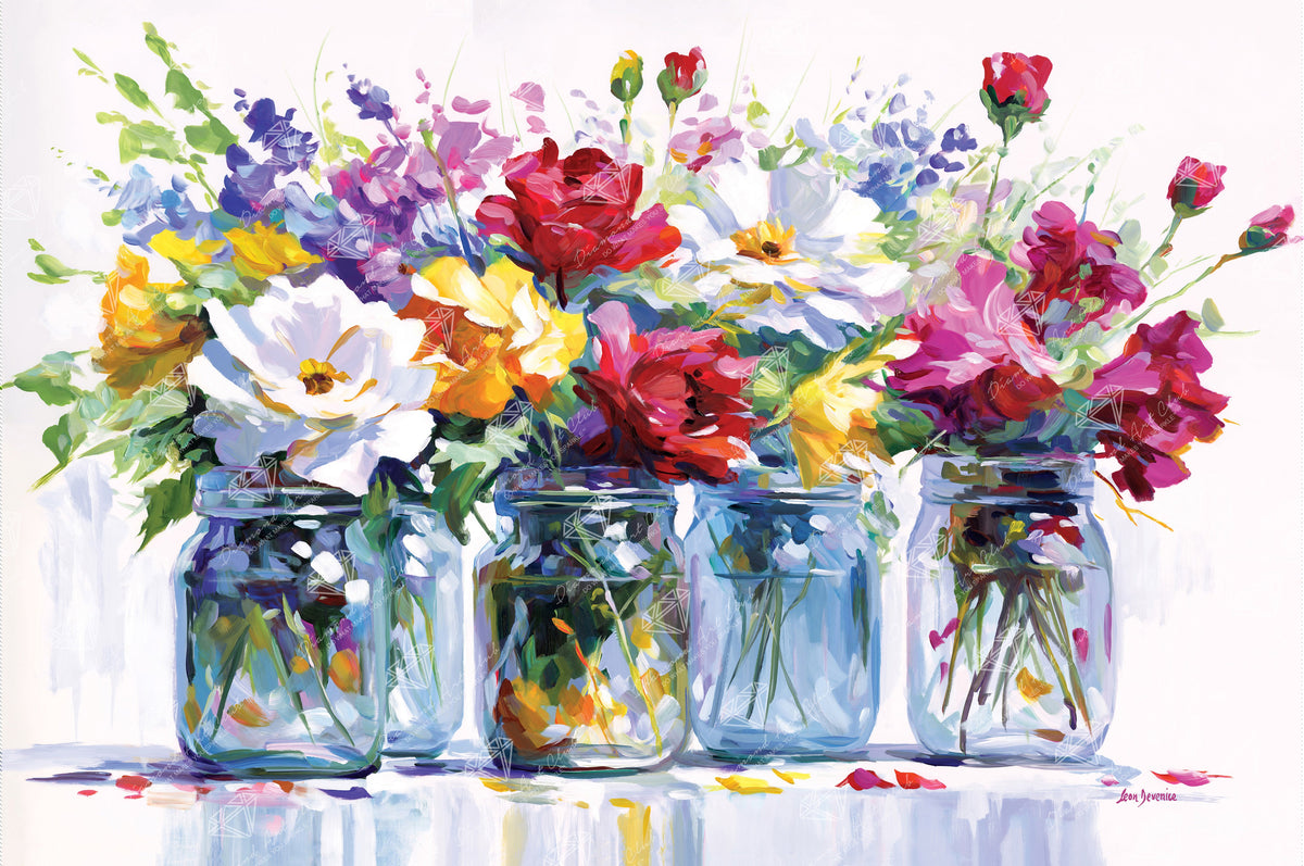 Diamond Painting Vibrant Floral Impressions 33" x 22" (83.7cm x 55.6cm) / Round with 70 Colors including 4 ABs and 2 Fairy Dust Diamonds / 61,408