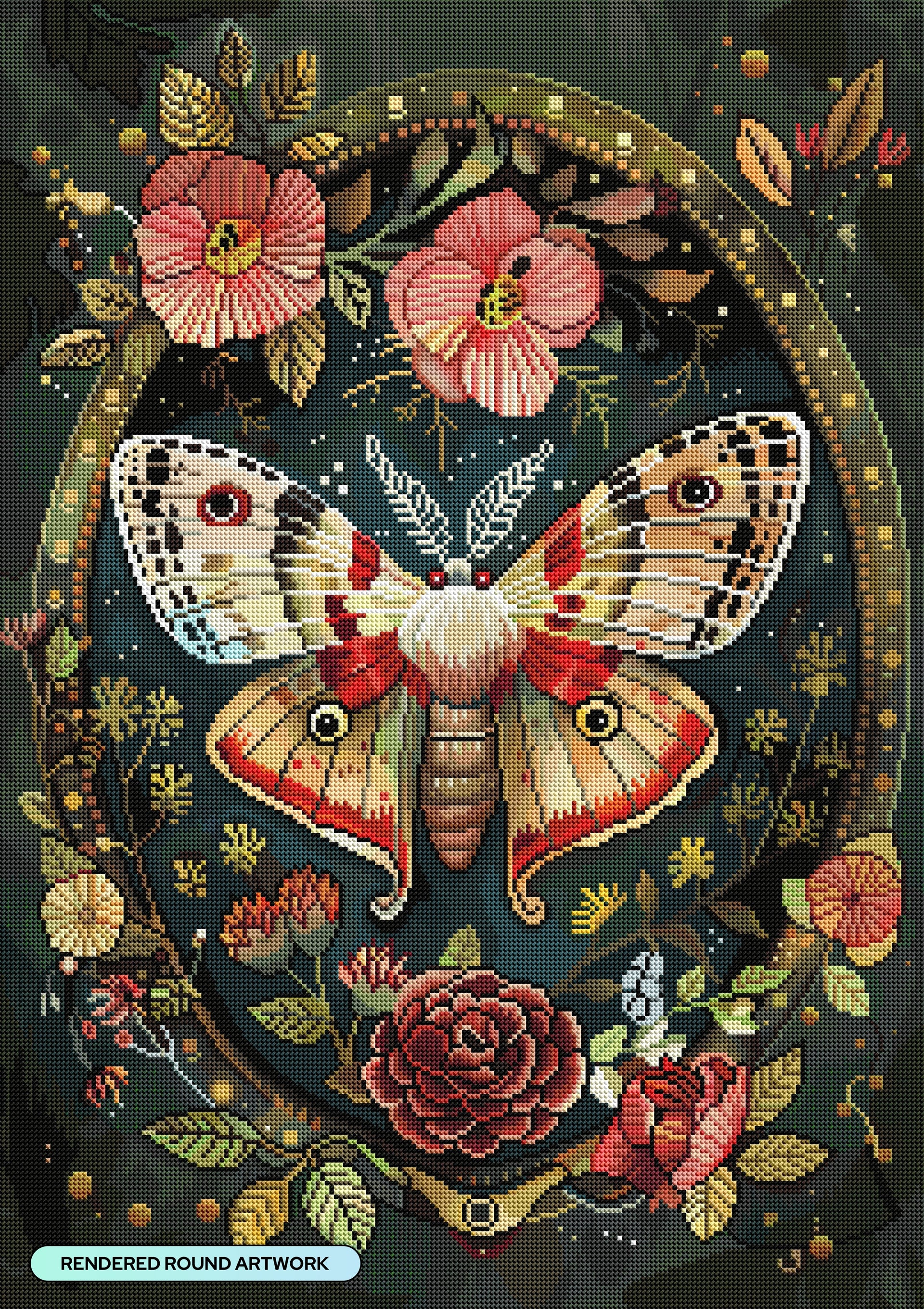 Diamond Painting Victorian Moth I 22" x 31" (55.6cm x 78.7cm) / Round with 74 Colors including 3 ABs and 2 Fairy Dust Diamonds / 57,772