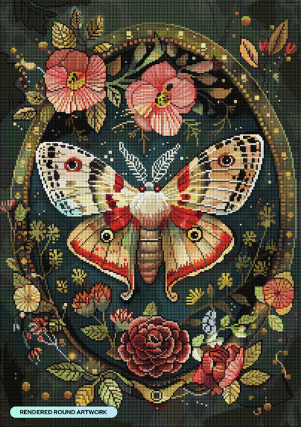 Diamond Painting Victorian Moth I 22" x 31" (55.6cm x 78.7cm) / Round with 74 Colors including 3 ABs and 2 Fairy Dust Diamonds / 57,772