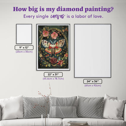 Diamond Painting Victorian Moth I 22" x 31" (55.6cm x 78.7cm) / Round with 74 Colors including 3 ABs and 2 Fairy Dust Diamonds / 57,772