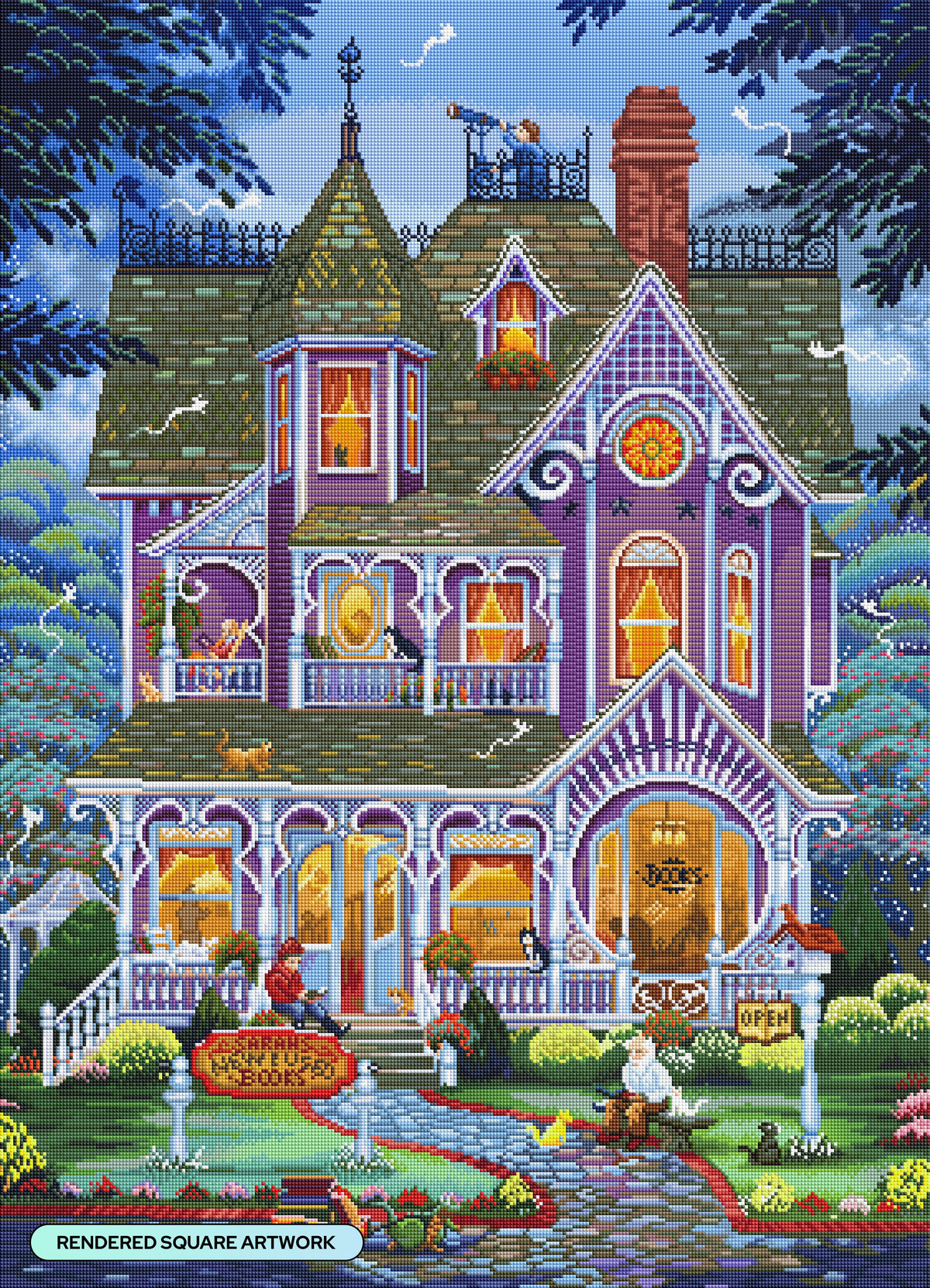 Diamond Painting Village Bookstore 27.6" x 38.2" (69.9cm x 96.8cm) / Square with 83 Colors including 2 ABs and 1 Frosted Diamond and 2 Fairy Dust Diamonds / 109,309