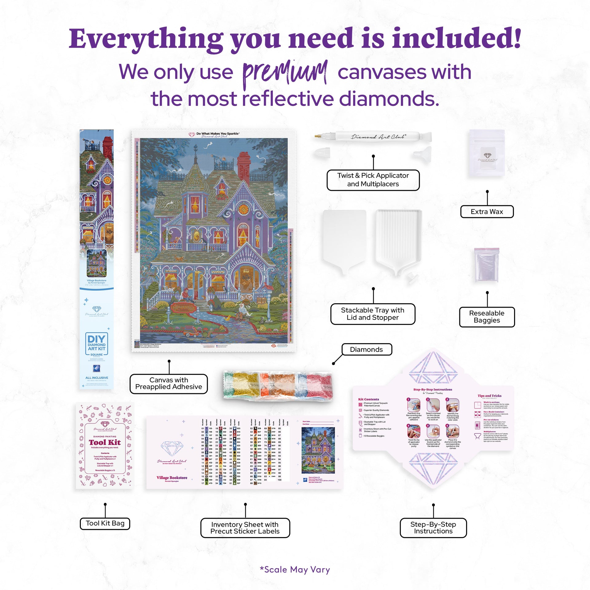 Diamond Painting Village Bookstore 27.6" x 38.2" (69.9cm x 96.8cm) / Square with 83 Colors including 2 ABs and 1 Frosted Diamond and 2 Fairy Dust Diamonds / 109,309
