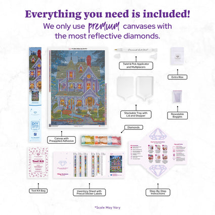 Diamond Painting Village Bookstore 27.6" x 38.2" (69.9cm x 96.8cm) / Square with 83 Colors including 2 ABs and 1 Frosted Diamond and 2 Fairy Dust Diamonds / 109,309