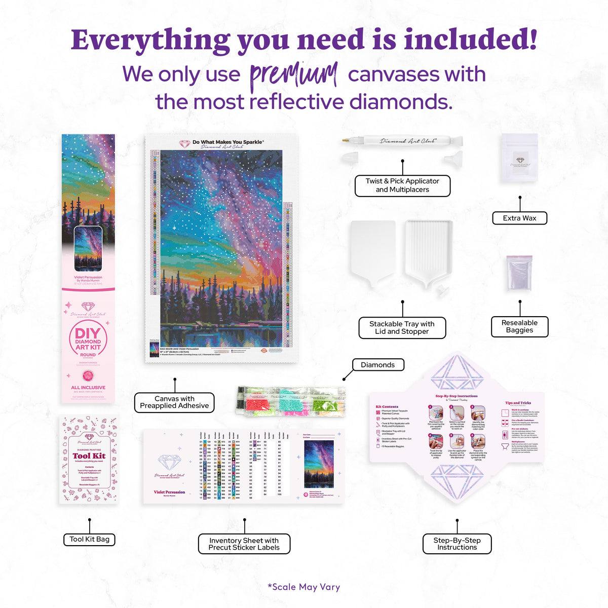 Diamond Painting Violet Persuasion 13" x 21" (32.8cm x 52.7cm) / Round with 57 Colors including 2 ABs and 1 Iridescent Diamond and 3 Fairy Dust Diamonds / 21,996