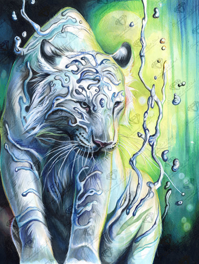 Diamond Painting Water Tiger 22" x 29" (55.8cm x 74cm) / Round with 57 Colors including 3 ABs and 1 Fairy Dust Diamonds / 52,536