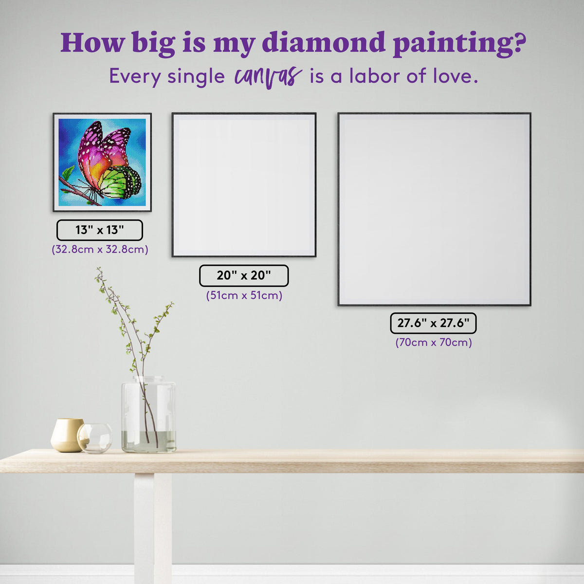 Diamond Painting Watercolor Butterfly 13" x 13" (32.8cm x 32.8cm) / Round with 42 Colors including 3 ABs and 2 Fairy Dust Diamonds / 13,689