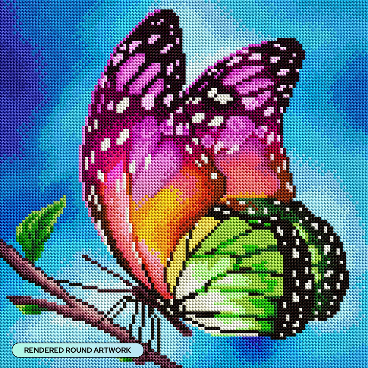 Diamond Painting Watercolor Butterfly 13" x 13" (32.8cm x 32.8cm) / Round with 42 Colors including 3 ABs and 2 Fairy Dust Diamonds / 13,689