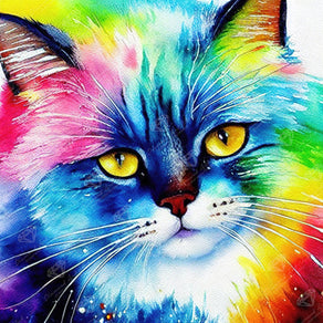 Diamond Painting Watercolor Rainbow Cat 17" x 17" (42.6cm x 42.6cm) / Round with 44 Colors including 4 ABs and 3 Fairy Dust Diamonds / 23,104