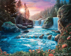 Diamond Painting Waterfall Sunset 34.7" x 27.6" (88cm x 70cm) / Square with 53 Colors including 3 ABs and 3 Fairy Dust Diamonds / 99,193