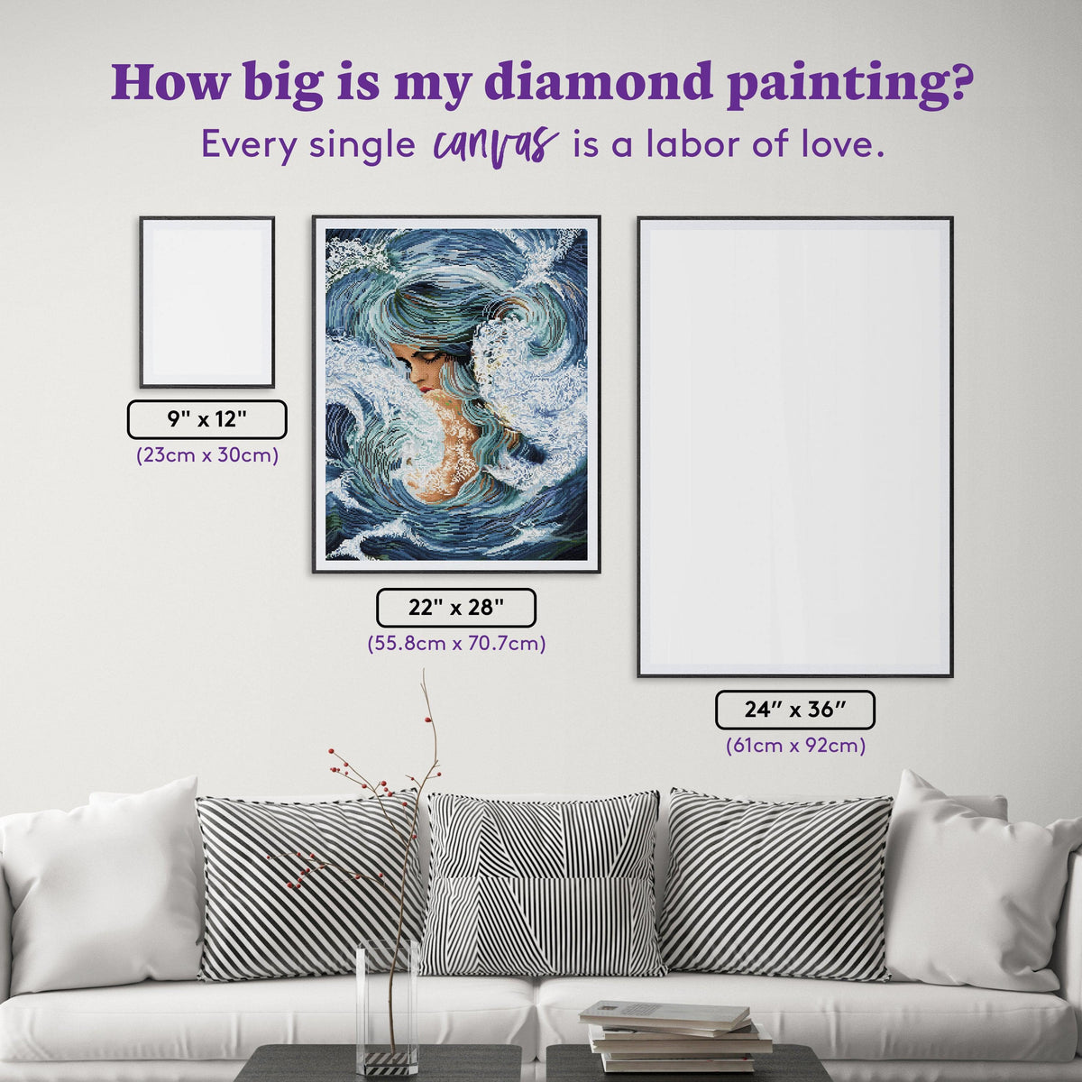 Diamond Painting Wave Mermaid 22" x 28" (55.8cm x 70.7cm) / Square With 59 Colors Including 1 ABs and 2 Fairy Dust Diamonds / 63,616
