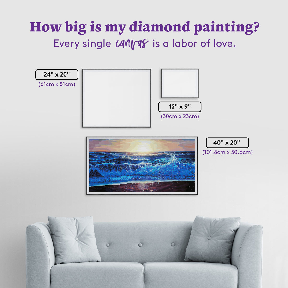 Diamond Painting West Coast Ocean 40" x 20" (101.8cm x 50.6cm) / Round with 79 Colors including 2 ABs and 1 Frosted Diamond and 4 Fairy Dust Diamonds / 68,080