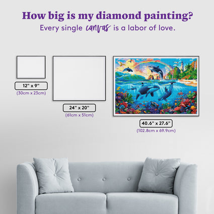 Diamond Painting Whales in the Ocean 40.6" x 27.6" (102.8cm x 69.9cm) / Square with 95 Colors including 2 ABs and 1 Iridescent Diamond and 2 Fairy Dust Diamonds / 116,053