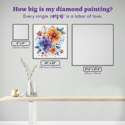 Diamond Painting Whimsical Flowers 22" x 22" (55.6cm x 55.6cm) / Round With 57 Colors Including 2 ABs and 2 Fairy Dust Diamonds / 40,804