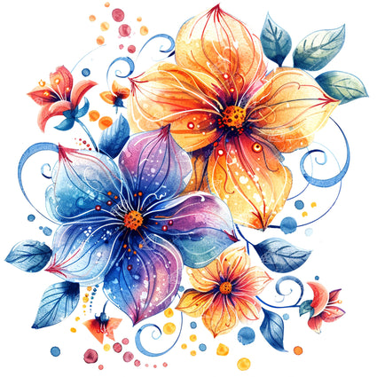 Diamond Painting Whimsical Flowers 22" x 22" (55.6cm x 55.6cm) / Round With 57 Colors Including 2 ABs and 2 Fairy Dust Diamonds / 40,804