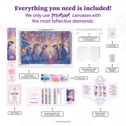 Diamond Painting Whimsical Winter Friends 30" x 20" (76cm x 50.6cm) / Round with 74 Colors including 1 AB and 1 Special Diamond and 3 Fairy Dust Diamonds / 50,784