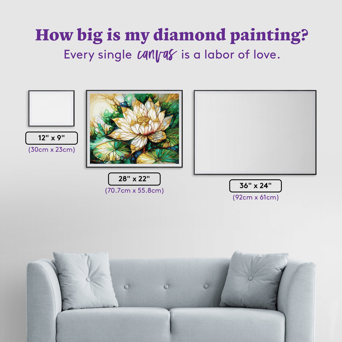 Diamond Painting White Lotus 28" x 22" (70.7cm x 55.8cm) / Square with 79 Colors including 1 AB and 1 Electro Diamond and 4 Fairy Dust Diamonds / 63,616