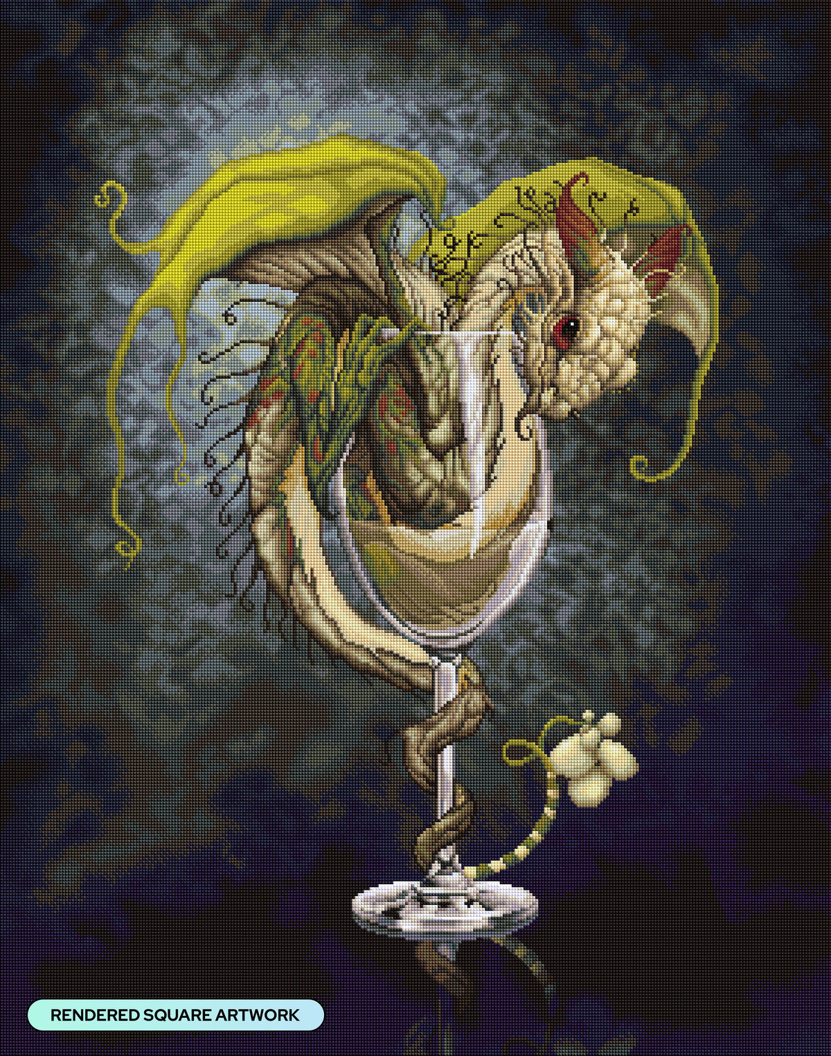 Diamond Painting White Wine Dragon 27.6" x 35" (69.9cm x 88.9cm) / Square with 47 Colors including 1 AB and 1 Iridescent Diamond and 3 Fairy Dust Diamonds / 100,317