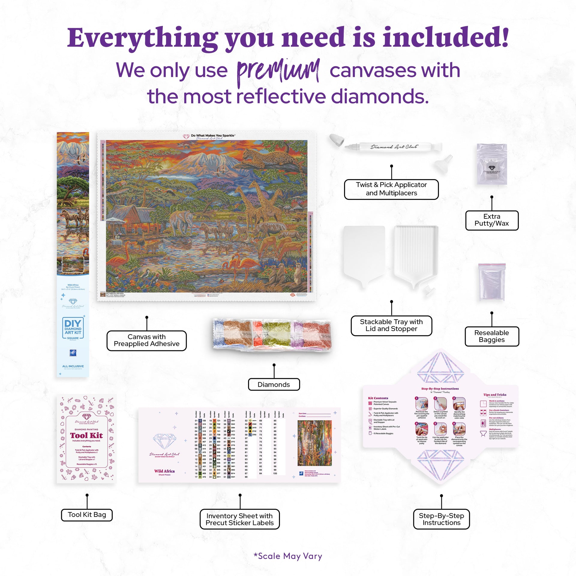 Diamond Painting Wild Africa 36.6" x 27.6" (92.8cm x 69.9cm) / Square With 56 Colors Including 1 AB and 4 Fairy Dust Diamonds / 104,813