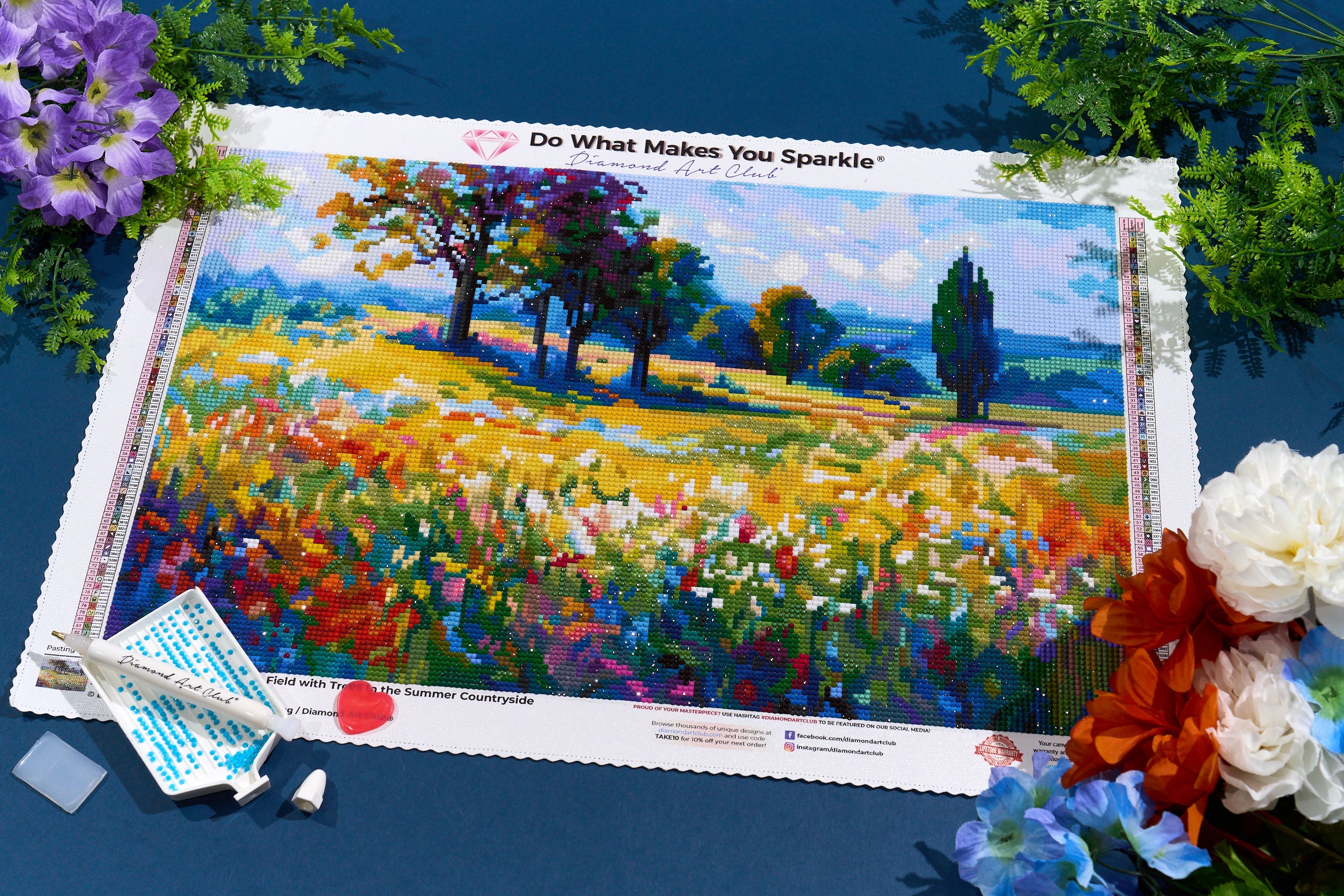 Wildflower Field with Trees in the Summer Countryside Diamond