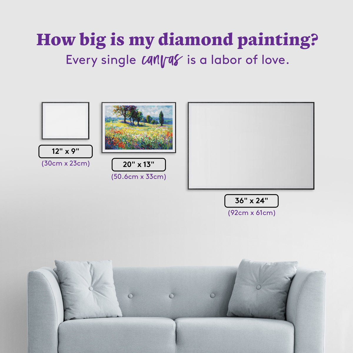 Diamond Painting Wildflower Field with Trees in the Summer Countryside 20" x 13" (50.6cm x 33cm) / Round with 83 Colors including 3 ABs and 6 Fairy Dust Diamonds / 22,080