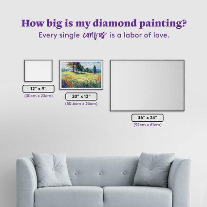 Diamond Painting Wildflower Field with Trees in the Summer Countryside 20" x 13" (50.6cm x 33cm) / Round with 83 Colors including 3 ABs and 6 Fairy Dust Diamonds / 22,080