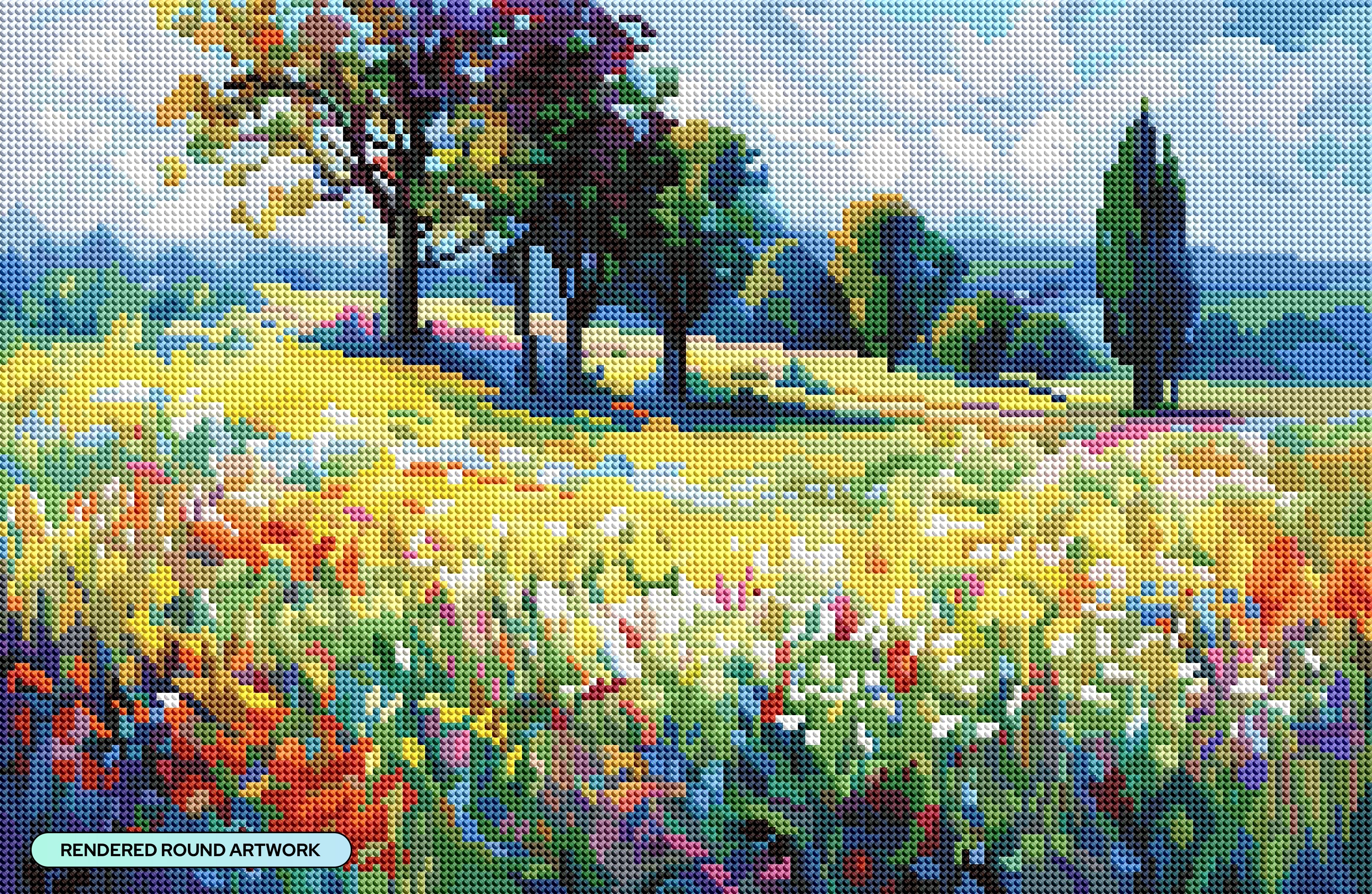 Wildflower Field with Trees in the Summer Countryside Diamond