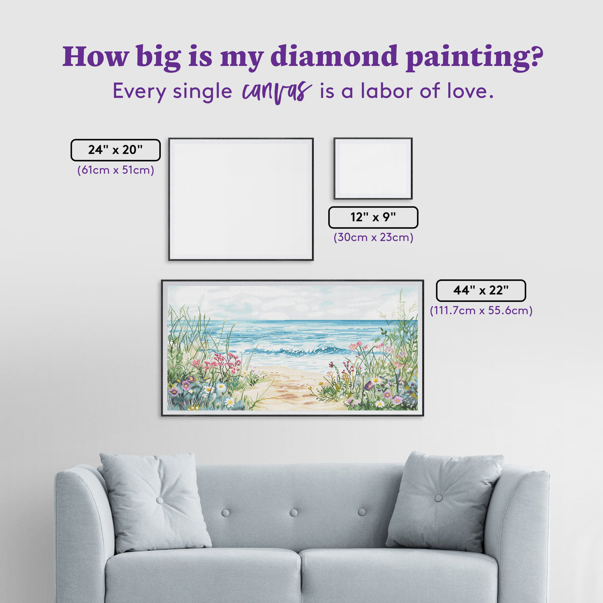 Diamond Painting Wildflower Seascape 44" x 22" (111.7cm x 55.6cm) / Round with 49 Colors including 1 AB and 3 Fairy Dust Diamonds / 82,012