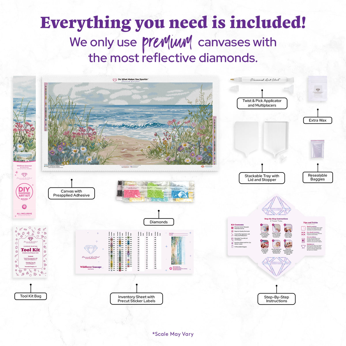 Diamond Painting Wildflower Seascape 44" x 22" (111.7cm x 55.6cm) / Round with 49 Colors including 1 AB and 3 Fairy Dust Diamonds / 82,012