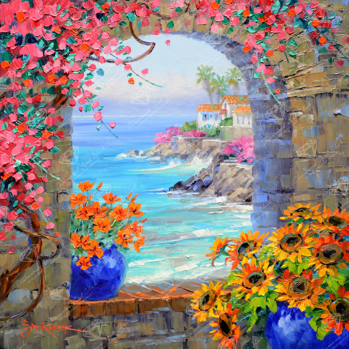Diamond Painting Window to the Sea 22" x 22" (55.6cm x 55.6cm) / Round With 76 Colors Including 2 ABs and 3 Fairy Dust Diamonds / 40,804