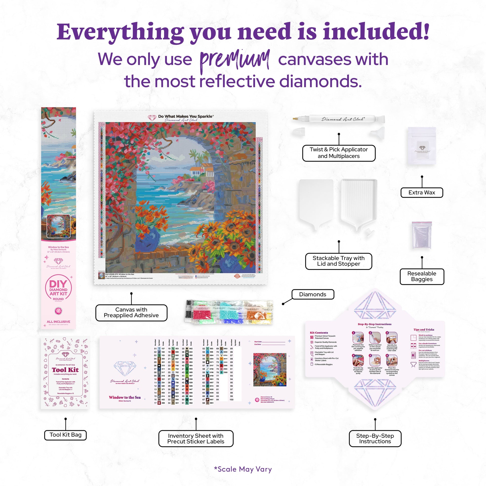 Diamond Painting Window to the Sea 22" x 22" (55.6cm x 55.6cm) / Round With 76 Colors Including 2 ABs and 3 Fairy Dust Diamonds / 40,804