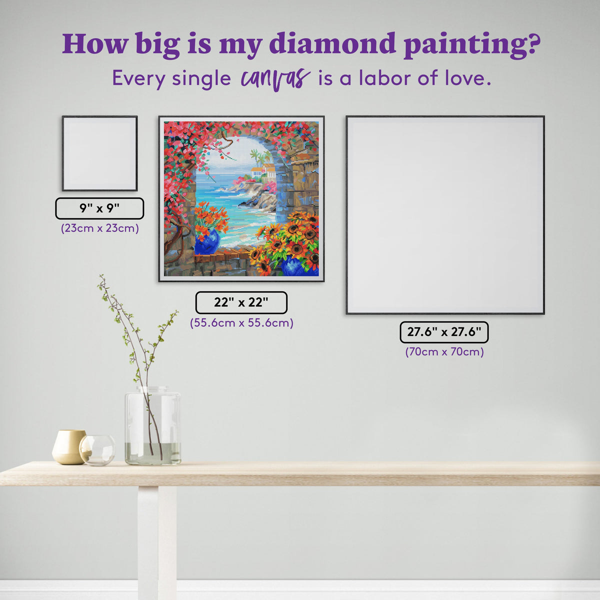 Diamond Painting Window to the Sea 22" x 22" (55.6cm x 55.6cm) / Round With 76 Colors Including 2 ABs and 3 Fairy Dust Diamonds / 40,804