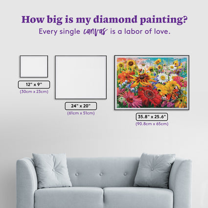 Diamond Painting Wings Among Petals 35.8" x 25.6" (90.8cm x 65cm) / Square with 99 Colors including 4 ABs and 4 Fairy Dust Diamonds / 95,265