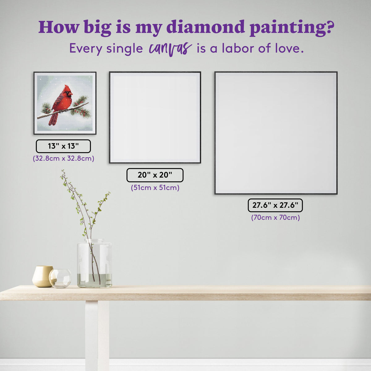 Diamond Painting Winter Cardinal 13" x 13" (32.8cm x 32.8cm) / Round with 42 Colors including 3 ABs and 1 Special Diamonds / 13,657