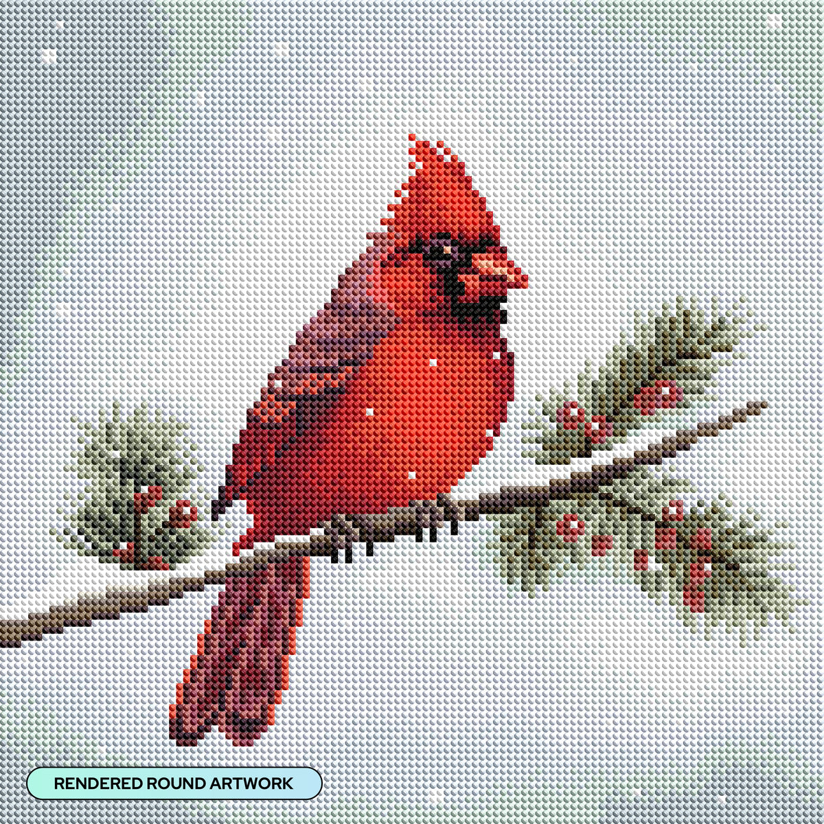 Diamond Painting Winter Cardinal 13" x 13" (32.8cm x 32.8cm) / Round with 42 Colors including 3 ABs and 1 Special Diamonds / 13,657