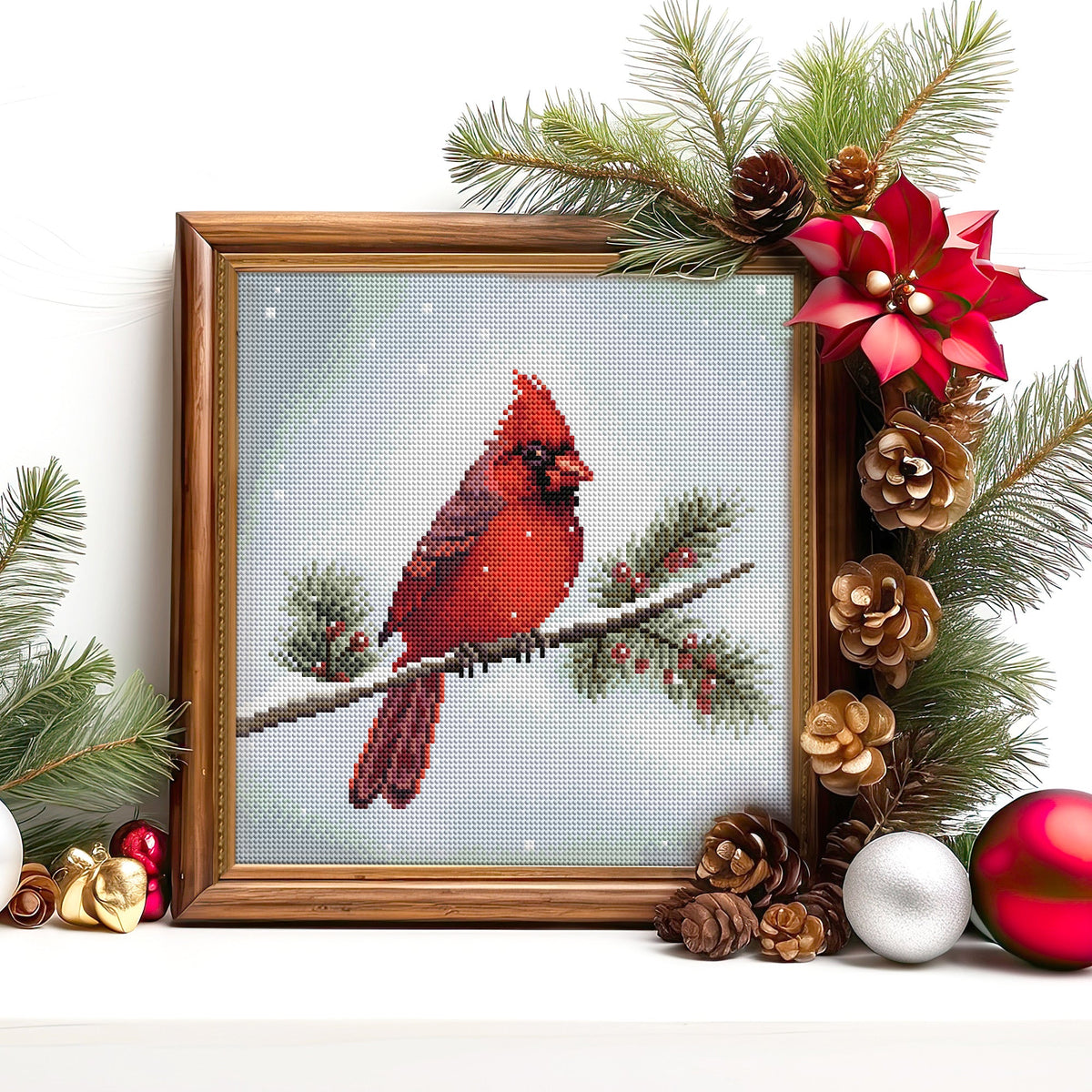Diamond Painting Winter Cardinal 13" x 13" (32.8cm x 32.8cm) / Round with 42 Colors including 3 ABs and 1 Special Diamonds / 13,657