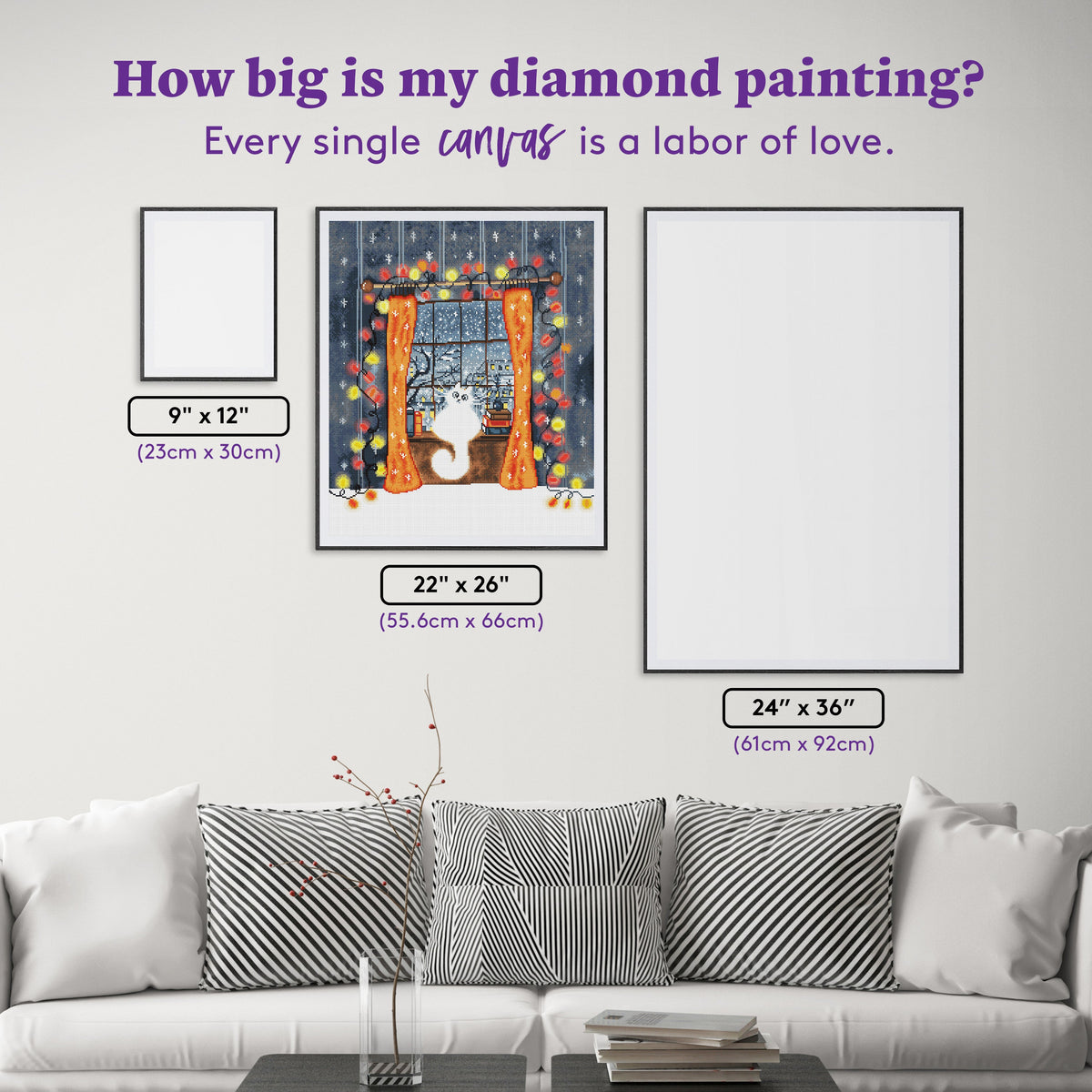 Diamond Painting Winter Cat 22" x 26" (55.6cm x 66cm) / Round With 45 Colors Including 2 ABs and 1 Iridescent Diamond and 3 Fairy Dust Diamonds / 48,480