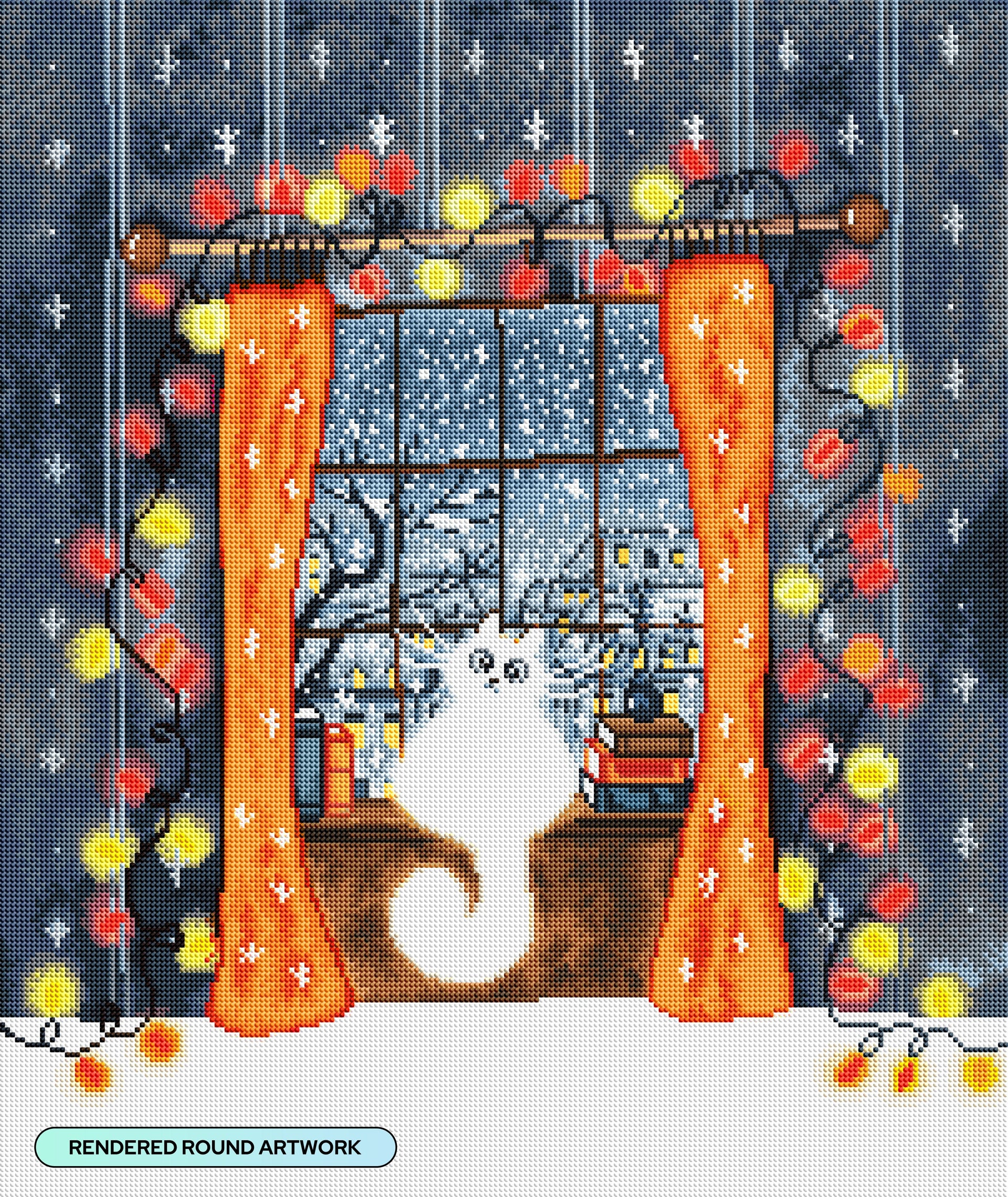 Diamond Painting Winter Cat 22" x 26" (55.6cm x 66cm) / Round With 45 Colors Including 2 ABs and 1 Iridescent Diamond and 3 Fairy Dust Diamonds / 48,480