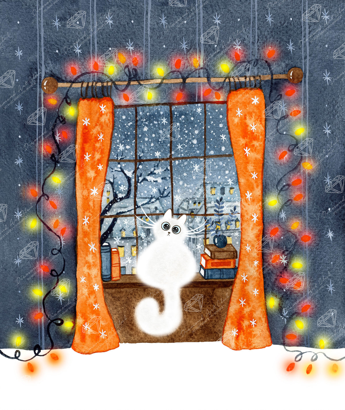 Diamond Painting Winter Cat 22" x 26" (55.6cm x 66cm) / Round With 45 Colors Including 2 ABs and 1 Iridescent Diamond and 3 Fairy Dust Diamonds / 48,480